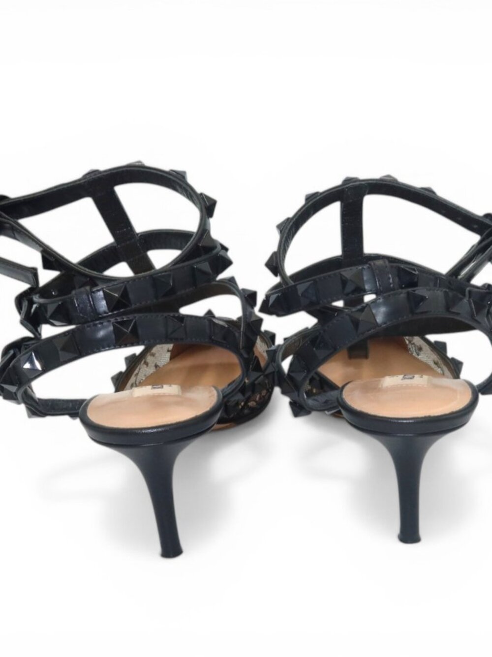 Valentino Garavani Lace Rockstud Caged Heels Black Size 37 - Picture 9 of 15